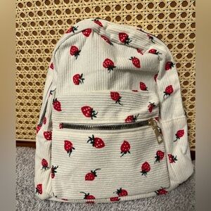 Strawberry Print Corduroy Mini Backpack